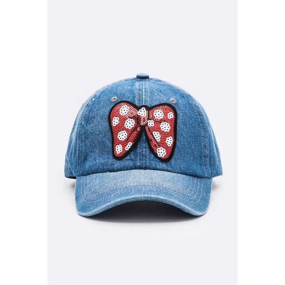 DIONA J SEQUINS BOW PATCH DENIM CAP COLOR DENIM